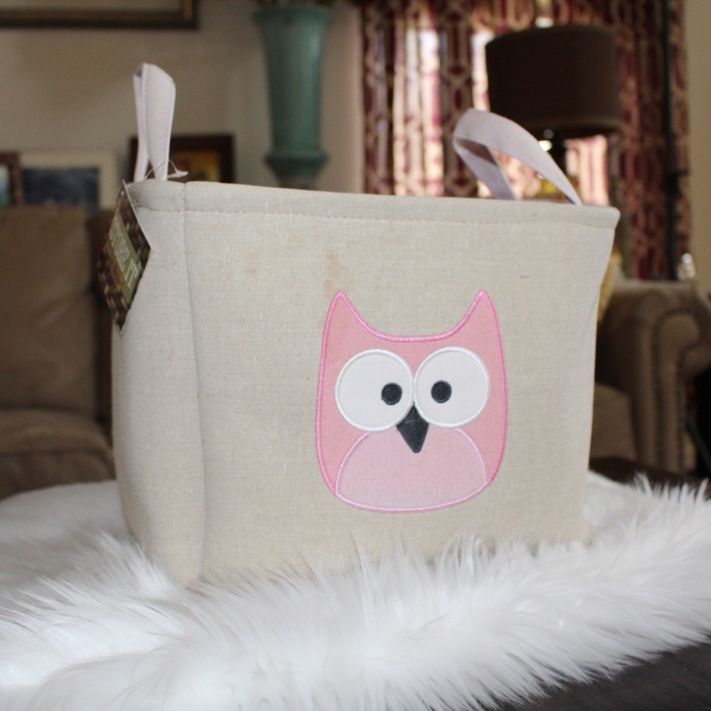 Owl embroidered  basket storage with handles